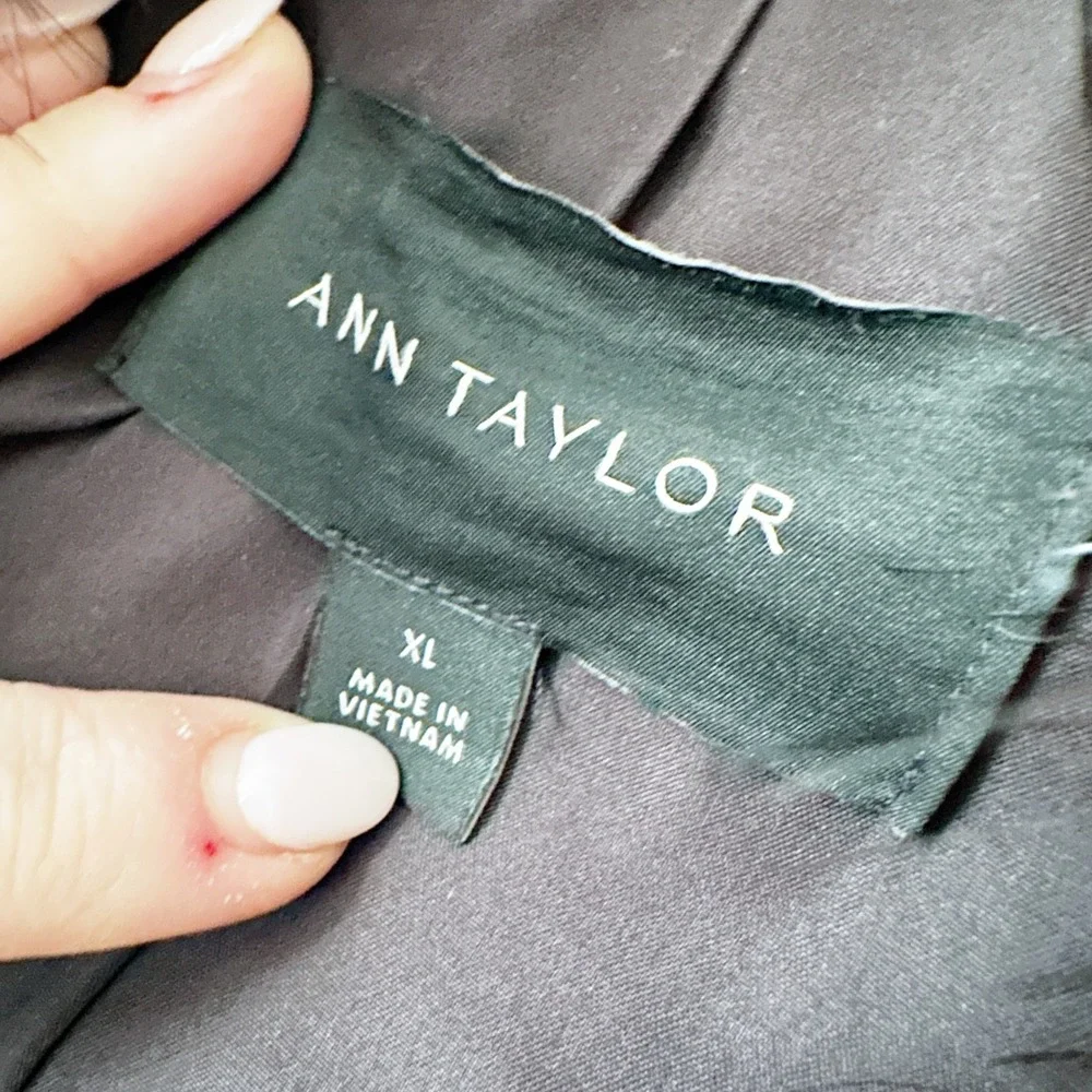 Ann Taylor Black Puffer Coat Blonde Faux Fur Collar Belted Quilted Jacket XL XXL